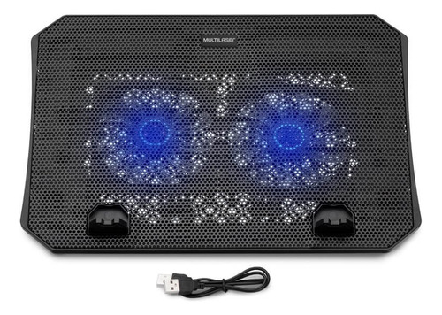 Base Notebook Gamer Multi Ac392 Até 15,6 2x Cooler Led Azul Cor Preto