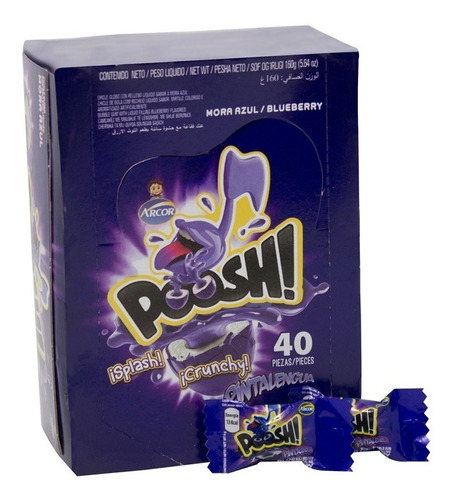 Chicle Poosh Mora Azul 40 Piezas Arcor Tipo Bubbaloo 