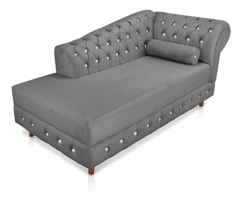 Divã Chesterfield Capitonado Suede Com Strass Cor Grafite