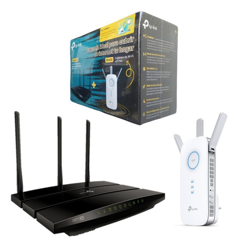 Tp Link Set Router Inalámbrico + Repetidor Extensor Wifi Color Negro