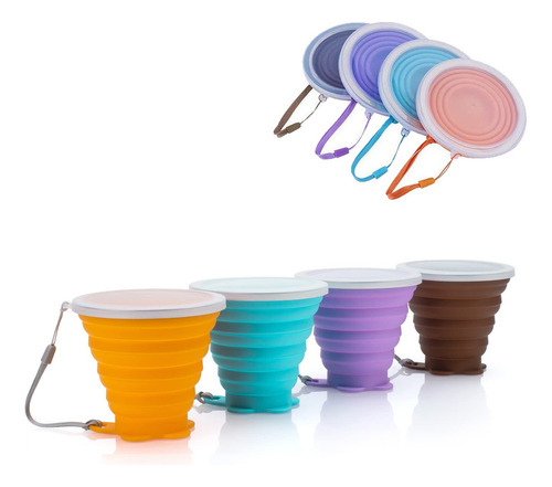 Taza De Viaje Plegable Silicona, 4 Unidades, Reutilizable