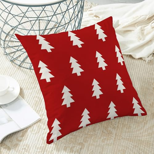 Funda Almohada Navidad 50 X 50 Cm Árboles Rojos Blancos