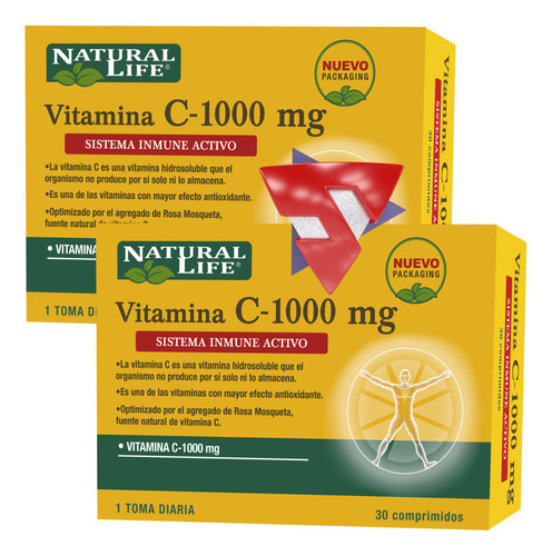 Vitamina C 1000mg 30 Comp. Natural Life Oferta De 2 Cajas!!!