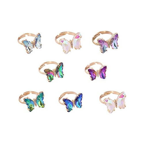 8 Anillos De Mariposa 3d Chapados En Oro, Acrílico, Ajustabl