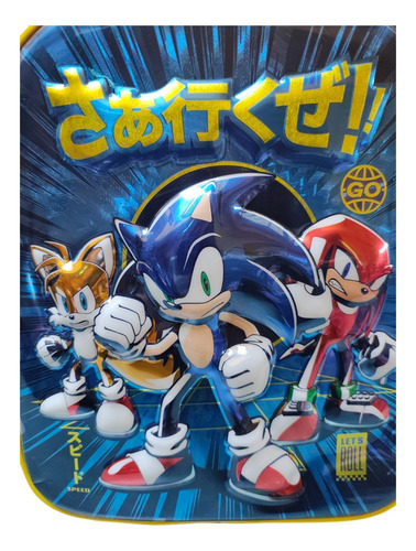 Mochila Con Carro Primaria Sega Sonic Tails Knuckles 3d Ruz Azul Metalizado