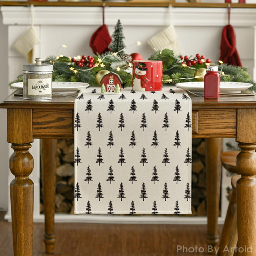 Camino De Mesa De Navidad Beige Con Árbol De Navidad, Decora