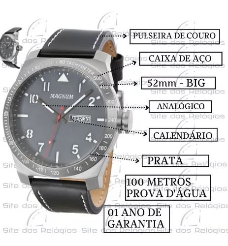 Relógio Magnum Military Analógico Masculino Pulseira de Couro