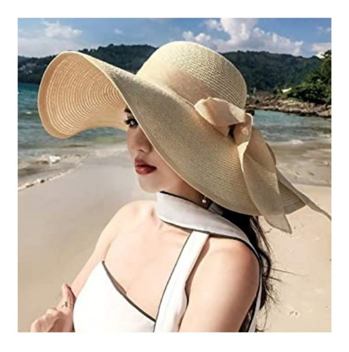 Comhats Sombrero de Paja Sombrero de Playa Sombrero Floppy UPF 50 ala Ancha Verano al Aire Libre Vacaciones Plegable Blanco 