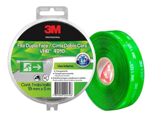 Cinta Doble Cara 3m 4910 19mm X 5 M. Para Uso Interno