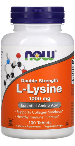 L-lisina de doble concentración, 1000 mg, Now Foods, 100 tabletas, sabor sin sabor