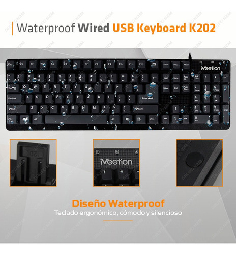 Imagen 3 de 10 de Teclado Estandar Usb Con Cable Impermeable Meetion Mt-k202