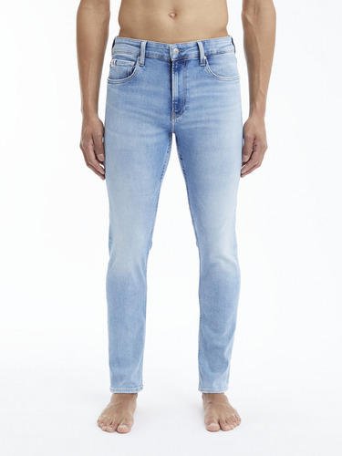 Jeans Desteñidos De Corte Slim Celeste Calvin Klein