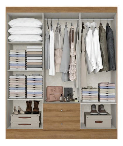 Guarda-Roupa Casal THB Astro, 6 Portas, Almendra e Off White