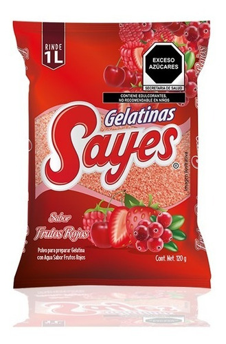 Imagen 1 de 1 de Gelatina En Polvo Sayes De Agua Sabor Frutos Rojos 120gr