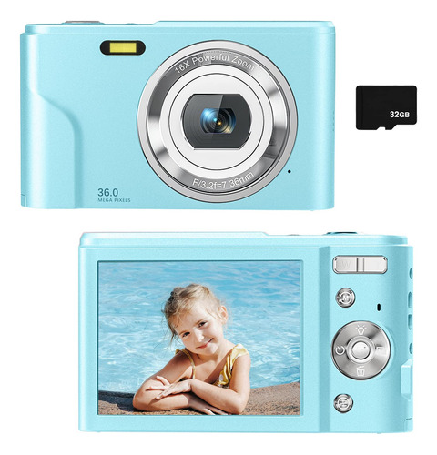 Cámara Digital Con Pantalla Lcd, Hd P 36.0 Megapíxeles Pa. Color Azul claro