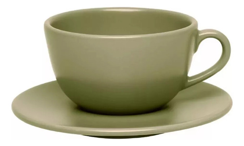 Taza Té C/plato Unni Cerámica 200cc Oxford X6uni Color Oliva Liso