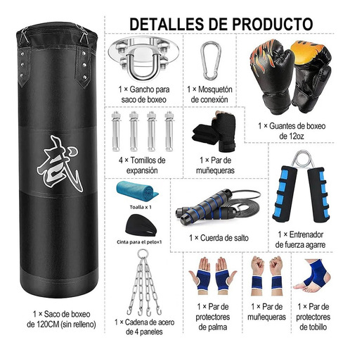 Banna Saco De Boxeo Profesional 120cm, Bolsa De Boxeo De 14 Piezas, Saco De Entrenamiento, Saco De Box Para Kickboxing, Entrenamiento De Gimnasio En Casa,negro