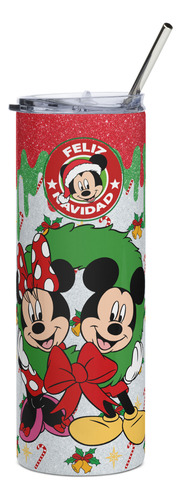 Termo + Mouse Pad De Regalo Mickey Y Minnie Mouse Navidad M2