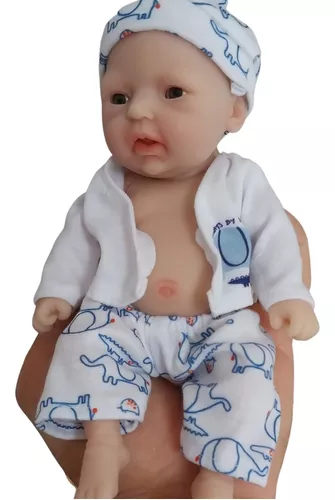 Mini bebê reborn silicone sólido 9cm + bercinho