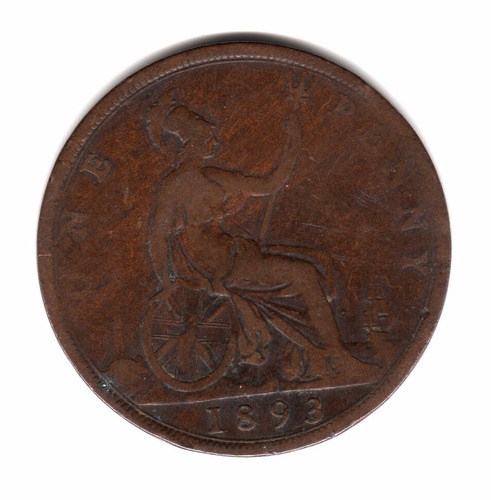 Inglaterra Gran Bretaña Moneda 1 Penny Año 1893 Km#755 Cobre