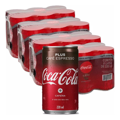 Kit 24 Refrigerante Coca Cola Plus Café Expresso Lata 220ml