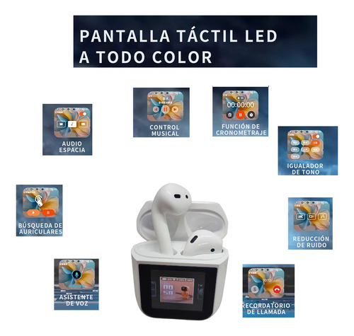Audífonos Bluetooth Con Pantalla Táctil Multiples Funciones Auriculares Con Cancelación Ruido Bluetooth 5.3 In-ear Manos Libres Deportivos Manos Libres Color Blanco