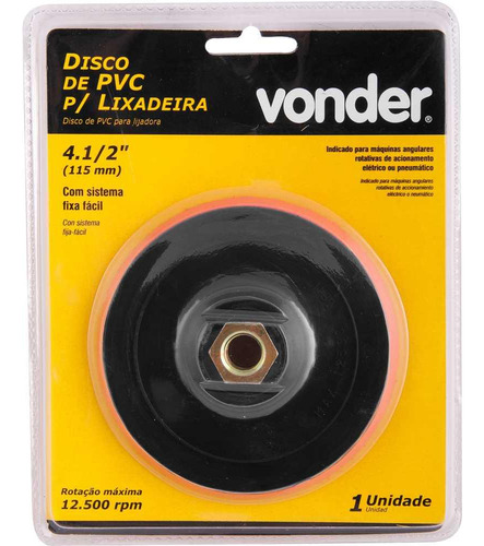 Base P/ Disco Lixa C/ Velcro Esmerilhadeira Lixadeira Vonder