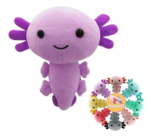 Juguete de peluche para niños con dibujos animados kawaii de Axolotl en forma de F, color morado