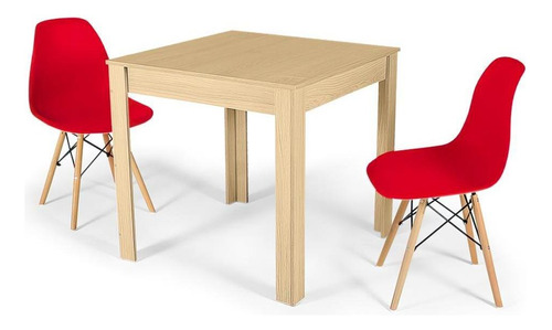 Mesa De Jantar Sofia Natural 80x80cm + 2 Cadeiras Eiffel Cor Vermelho