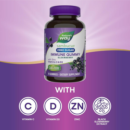 Saúco Sin Azucar Con Vitamina D3 Y C Natures Way 70 Gomitas