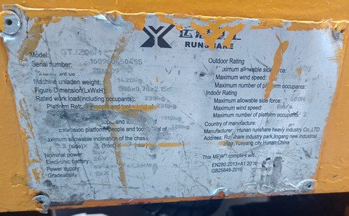 Venta Plataforma Eléctrica Tijera Runshare Altura 8 Mts.