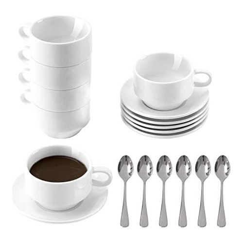 Deecoo - Juego De 6 Tazas De Cafe Con Platillos Y Cucharas,