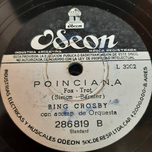 Pasta Bing Crosby Acomp Orq Ken Darby Singers Odeon C485