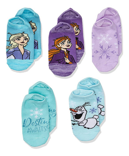 Disney Frozen Girls 5 Pack No Show Calcetines, Surtido Paste