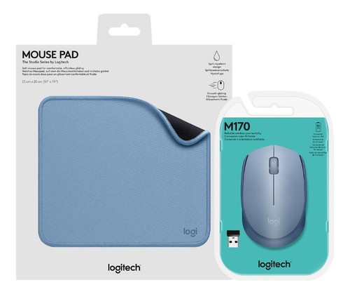 Kit Logitech Mouse Wireless M170 + Mouse Pad Studio Celeste