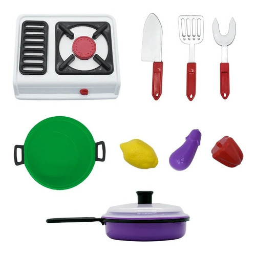 Juego De Cocina Anafe Accesorios Y Verduras Petit Gourmet