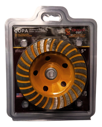 Copa Diamantada Turbo 4.5 Dragon 5/8 7/8 Sin Rosca Be Blade Amarillo