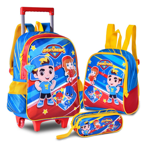 Kit Escolar Mochila Rodinha Luccas Neto Aventureiros Azul