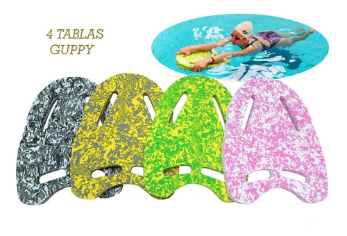 Kit 4 Tablas Flotante Natación Guppy Aquafitness Kickboard