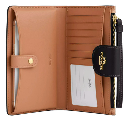 Cartera Celular Coach Phone Wallet Grafito Signatur Color Tan Black Diseño De La Tela Signature Canvas