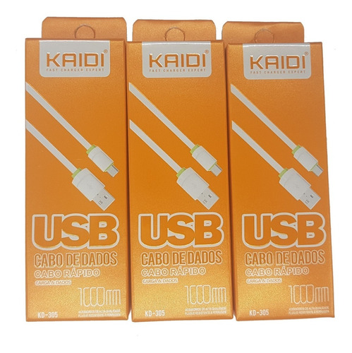 Kit 3 Cabos Carregador V8 Kaidi Kd-305 1m Com Nota Fiscal