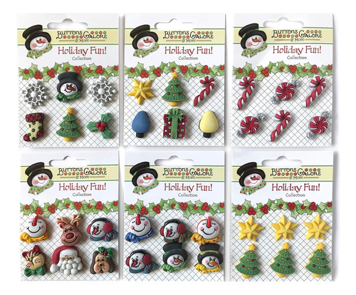 Botones 3d De Navidad Buttons Galore, Juego De 6 Tarjetas