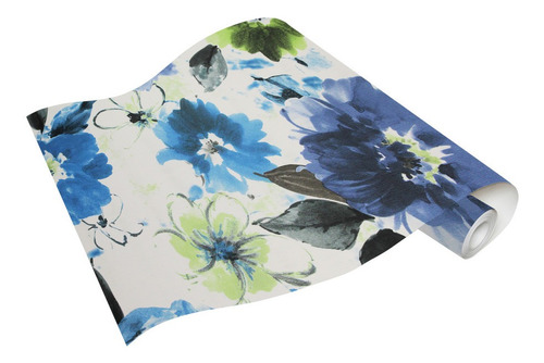 Imagen 3 de 3 de Papel Tapiz Flores Azules Y Verdes Estilo Vintage