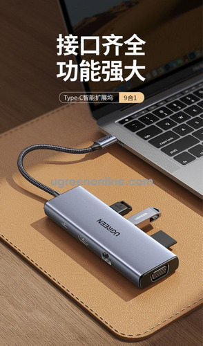 Adaptador Hub Usb C 9 En 1, 3 Usb-a/hdmi/vga/sd Ugreen 15600