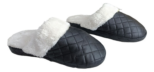 Pantuflas Con Peluche Negro Con Blanco Mujer Dama