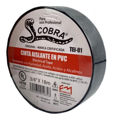 Teipe Cobra Original Fermetal Troquelado 3/4 X 18 Mts X 10