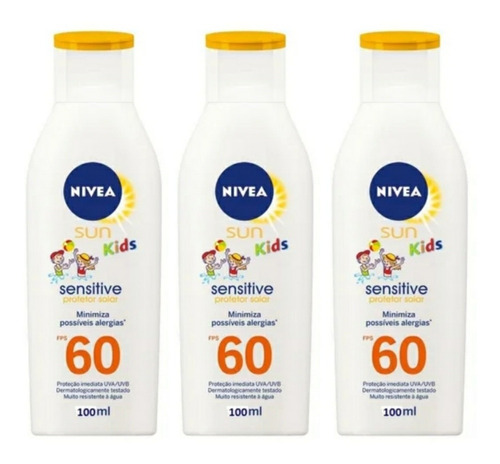 Imagem 1 de 2 de Kit Protetor Solar Nívea Kids Sensitive Fps60 100ml Cada