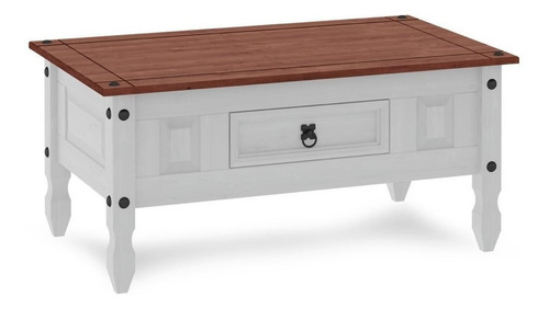 Mesa Ratona De Living Madera Maciza Rustica Blanca LG 