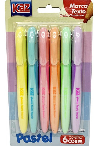 Caneta Marca Texto Tom Pastel Kit Com 6 Cores Kaz