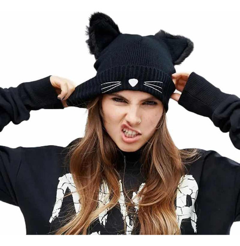 En Stock Abfa Shop Gorro Gorra Kawaii Gatito Bigotes Negro